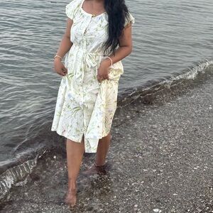 H&M Cream Floral Midi Dress